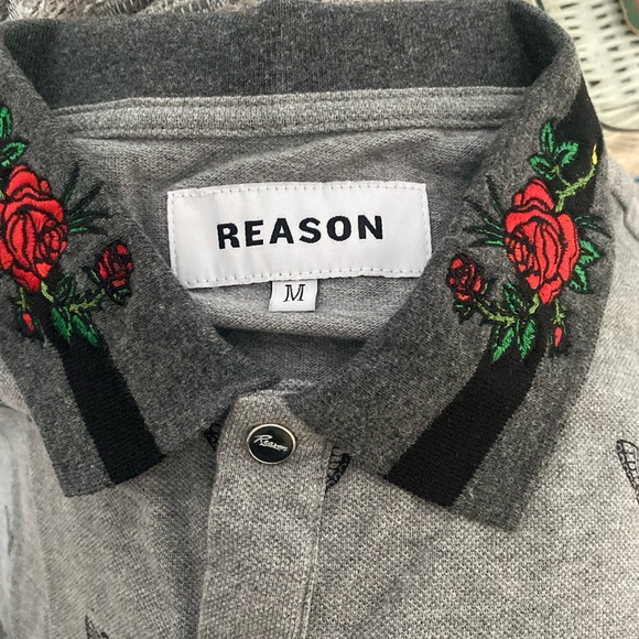 Reason brand men’s Polo Embroidered Rose Size medium ( 109 A) - Picture 2 of 4